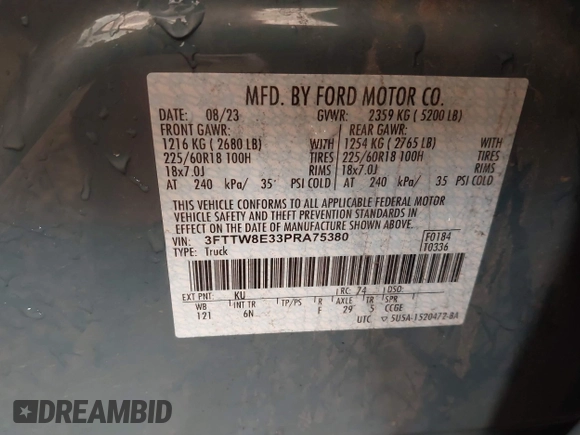 2023 Ford Maverick XL z VIN 3FTTW8E33PRA75380, wystawiony jako IAAI lot #40836173 z przebiegiem 58 155 mil mil oraz . Historia ofert i sprzedaży dostępna na DreamBid. Obrazek 9.