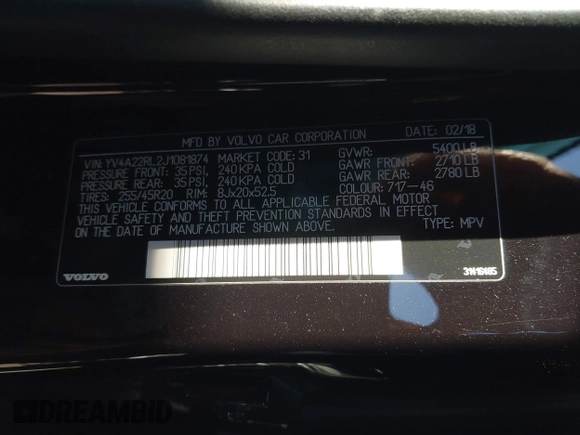 2018 Volvo XC60 Inscription with VIN YV4A22RL2J1081874, listed as a IAAI auction lot 41330217 with 100,611 mi miles. Bid and sale history available at carsss.com. Image 9.