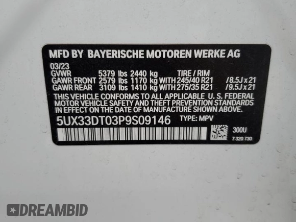 2023 BMW X4 xDrive30i z VIN 5UX33DT03P9S09146, wystawiony jako Copart lot #45924425 z przebiegiem 28 502 mil mil oraz Szkoda całkowita • Salvage title. Historia ofert i sprzedaży dostępna na DreamBid. Obrazek 13.