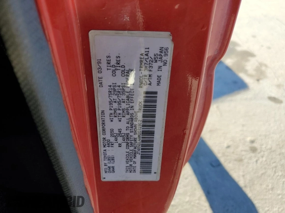 1991 Toyota Pickup z VIN JT4RN81AXM0072912, wystawiony jako Copart lot #86072004 z przebiegiem 210 493 mil mil oraz Szkoda całkowita • Salvage title. Historia ofert i sprzedaży dostępna na DreamBid. Obrazek 12.