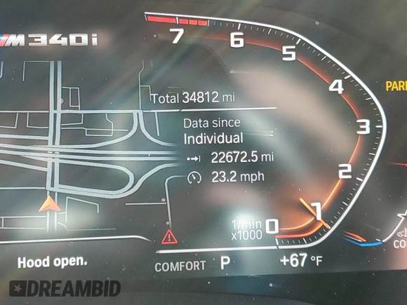 2020 BMW 3 Series M340i with VIN WBA5U7C02LAF54041, listed as a Copart auction lot 66957702 with 34,812 mi miles and . Bid and sale history available at DreamBid. Image 8.
