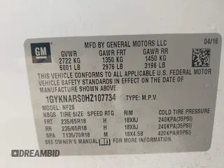 2017 Cadillac XT5 FWD with VIN 1GYKNARS0HZ107734, listed as a IAAI auction lot 41882031 with 89,397 mi miles. Bid and sale history available at carsss.com. Image 9.