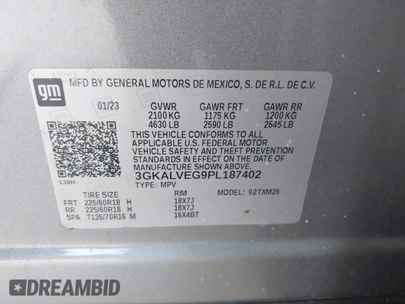 2023 GMC Terrain SLT z VIN 3GKALVEG9PL187402, wystawiony jako IAAI lot #42335091 z przebiegiem 59 032 mil mil oraz . Historia ofert i sprzedaży dostępna na DreamBid. Obrazek 9.