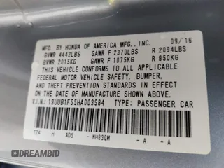2017 Acura TLX w/Technology Pkg with VIN 19UUB1F55HA003584, listed as a IAAI auction lot 41812536 with 23,192 mi miles. Bid and sale history available at carsss.com. Image 9.
