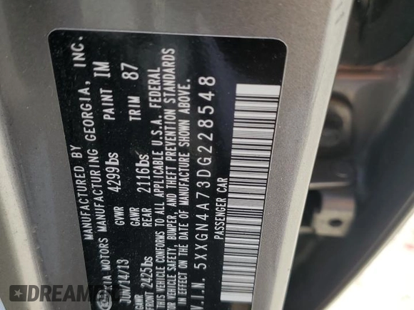 2013 Kia Optima EX z VIN 5XXGN4A73DG228548, wystawiony jako Copart lot #62209395 z przebiegiem 142 692 mil mil oraz Szkoda całkowita • Salvage title. Historia ofert i sprzedaży dostępna na DreamBid. Obrazek 12.