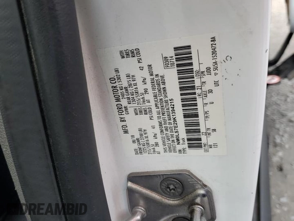 2019 Ford Transit Connect XL with VIN NM0LS7E29K1394215, listed as a Copart auction lot 56709865 with 112,871 mi miles and Salvage title. Bid and sale history available at DreamBid. Image 13.