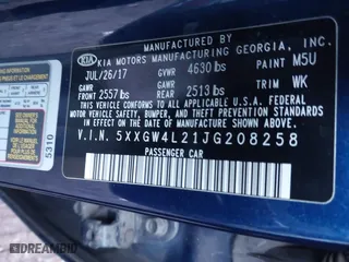 2018 Kia Optima SX with VIN 5XXGW4L21JG208258, listed as a IAAI auction lot 41307781 with 1 mi miles. Bid and sale history available at carsss.com. Image 9.