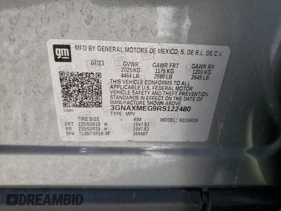 2024 Chevrolet Equinox RS with VIN 3GNAXMEG9RS122480, listed as a Copart auction lot 52601065 with 7,282 mi miles and Salvage Title. Bid and sale history available at DreamBid. Image 13.