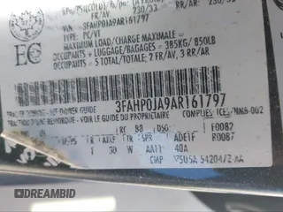 2010 Ford Fusion SEL with VIN 3FAHP0JA9AR161797, listed as a IAAI auction lot 41908310 with 177,528 mi miles. Bid and sale history available at carsss.com. Image 8.