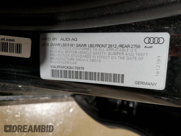 2016 Audi A6 2.0T Premium with VIN WAUFFAFCXGN179979, listed as a Copart auction lot 52529755 with 84,213 mi miles and Salvage Title. Bid and sale history available at carsss.com. Image 14.