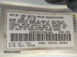 2007 Toyota Corolla CE with VIN 1NXBR30E37Z821992, listed as a IAAI auction lot 42290937 with Not provided miles and . Bid and sale history available at DreamBid. Image 9.