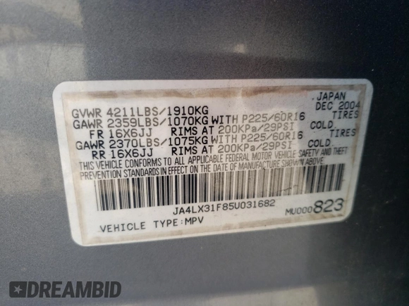 2005 Mitsubishi Outlander LS with VIN JA4LX31F85U031682, listed as a Copart auction lot 43630895 with 151,270 mi miles and Salvage Title. Bid and sale history available at carsss.com. Image 13.