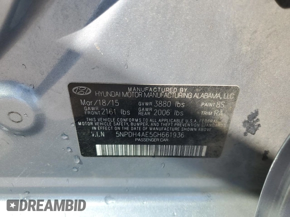 2016 Hyundai Elantra SE with VIN 5NPDH4AE5GH661936, listed as a Copart auction lot 53137545 with 141,379 mi miles and Salvage title. Bid and sale history available at DreamBid. Image 12.