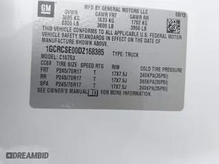 2013 Chevrolet Silverado 1500 LT with VIN 1GCRCSE00DZ168385, listed as a IAAI auction lot 41417162 with 162,426 mi miles. Bid and sale history available at carsss.com. Image 9.