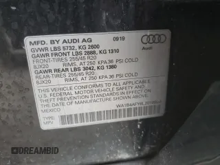 2020 Audi SQ5 Premium Plus with VIN WA1B4AFY6L2019929, listed as a Copart auction lot 48284624 with 34,192 mi miles and . Bid and sale history available at DreamBid. Image 12.