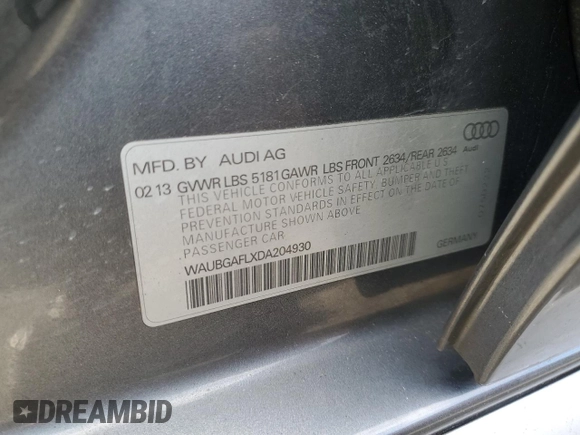 2013 Audi S4 Premium Plus with VIN WAUBGAFLXDA204930, listed as a Copart auction lot 80463454 with 96,727 mi miles and Clean Title. Bid and sale history available at DreamBid. Image 12.