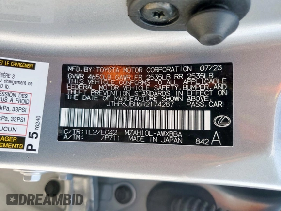 2024 Lexus UX 250h Premium с VIN JTHP6JBH6R2174287, выставлен на аукционе Copart как лот 61928175 с пробегом 15 625 миль миль и Списание • Salvage title. История ставок и продаж доступна на DreamBid. Изображение 13.