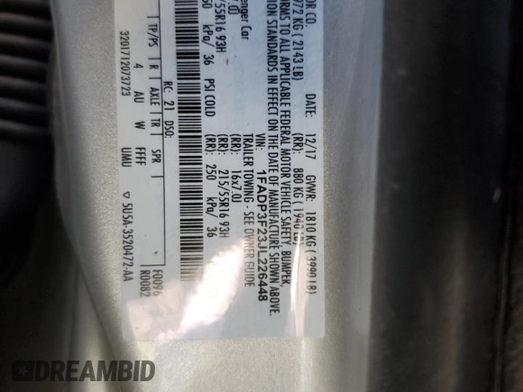2018 Ford Focus SE with VIN 1FADP3F23JL226448, listed as a Copart auction lot 43877055 with 77,253 mi miles and Salvage Title. Bid and sale history available at carsss.com. Image 15.