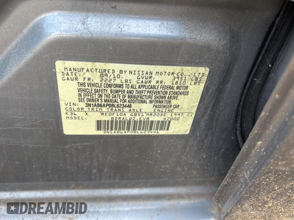 2011 Nissan Sentra SR with VIN 3N1AB6AP0BL623446, listed as a Copart auction lot 60994195 with Not provided miles and Clean title. Bid and sale history available at DreamBid. Image 10.