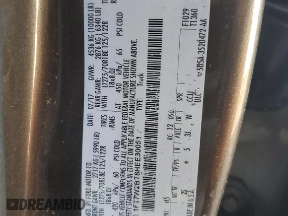 2017 Ford F-250 Lariat z VIN 1FT7W2BT8HEE30051, wystawiony jako Copart lot #53890075 z przebiegiem 165 508 mil mil oraz Szkoda całkowita • Salvage title. Historia ofert i sprzedaży dostępna na DreamBid. Obrazek 12.