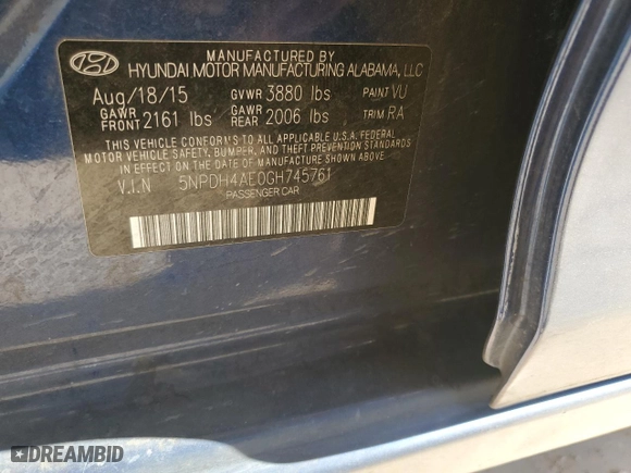 2016 Hyundai Elantra SE with VIN 5NPDH4AE0GH745761, listed as a Copart auction lot 80794514 with 100,383 mi miles and Salvage Title. Bid and sale history available at carsss.com. Image 14.