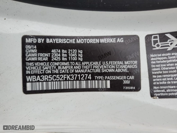 2015 BMW 4 Series 435i xDrive with VIN WBA3R5C52FK371274, listed as a Copart auction lot 48301884 with 130,005 mi miles and Salvage Title. Bid and sale history available at carsss.com. Image 12.