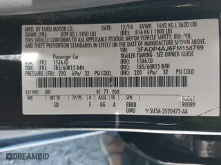2015 Ford Fiesta S with VIN 3FADP4AJ6FM158799, listed as a IAAI auction lot 41862019 with 71,898 mi miles. Bid and sale history available at carsss.com. Image 9.