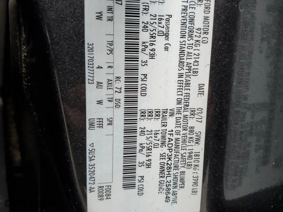 2017 Ford Focus SE with VIN 1FADP3K28HL258649, listed as a Copart auction lot 50304745 with 109,407 mi miles and Salvage Title. Bid and sale history available at carsss.com. Image 12.