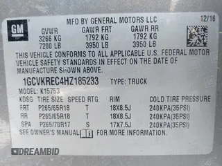 2017 Chevrolet Silverado 1500 LT with VIN 1GCVKREC4HZ185233, listed as a IAAI auction lot 41845678 with 120,539 mi miles and . Bid and sale history available at DreamBid. Image 9.