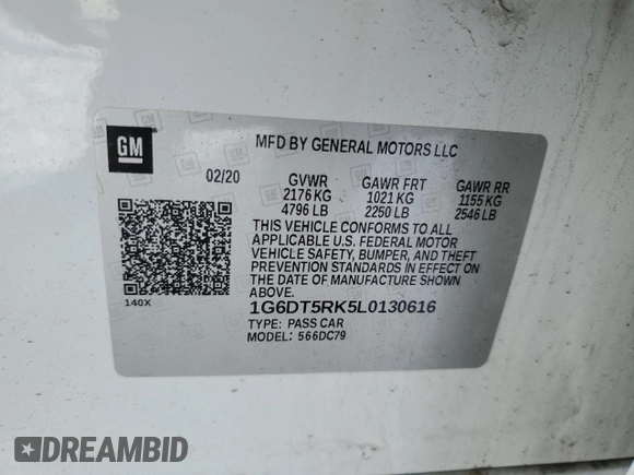 2020 Cadillac CT5 Premium Luxury with VIN 1G6DT5RK5L0130616, listed as a Copart auction lot 88776715 with 73,584 mi miles and Salvage Title. Bid and sale history available at DreamBid. Image 14.