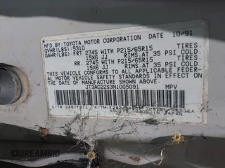 1992 Toyota Previa z VIN JT3AC22S3N1005091, wystawiony jako IAAI lot #42203692 z przebiegiem 276 488 mil mil oraz . Historia ofert i sprzedaży dostępna na DreamBid. Obrazek 9.
