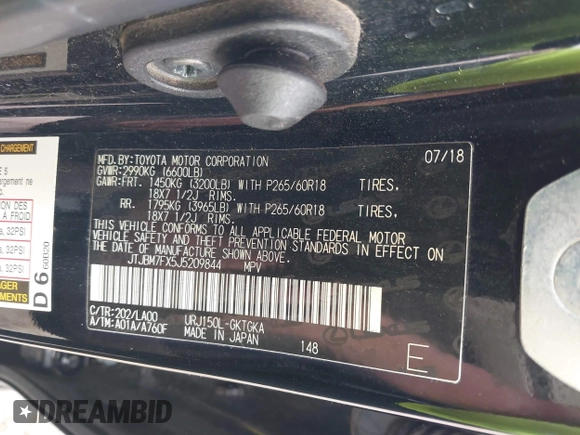2018 Lexus GX 460 z VIN JTJBM7FX5J5209844, wystawiony jako IAAI lot #42186588 z przebiegiem 94 961 mil mil oraz . Historia ofert i sprzedaży dostępna na DreamBid. Obrazek 9.