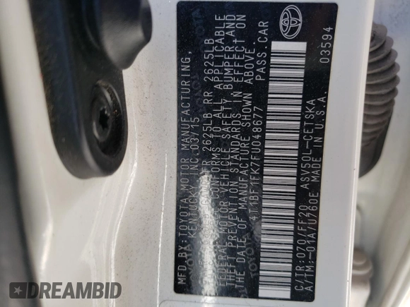 2015 Toyota Camry XLE with VIN 4T1BF1FK7FU048677, listed as a Copart auction lot 47898035 with Not Provided miles and Salvage Title. Bid and sale history available at DreamBid. Image 12.