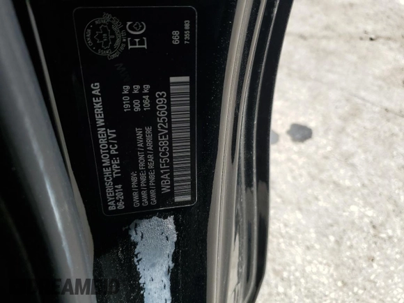 2014 BMW 2 Series 228i with VIN WBA1F5C58EV256093, listed as a Copart auction lot 57579434 with 74,596 mi miles and Salvage title. Bid and sale history available at DreamBid. Image 12.