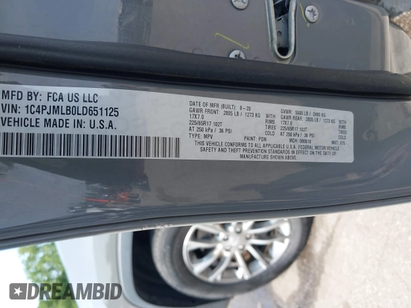 2020 Jeep Cherokee Latitude Plus with VIN 1C4PJMLB0LD651125, listed as a IAAI auction lot 42480253 with 105,649 mi miles and . Bid and sale history available at DreamBid. Image 9.