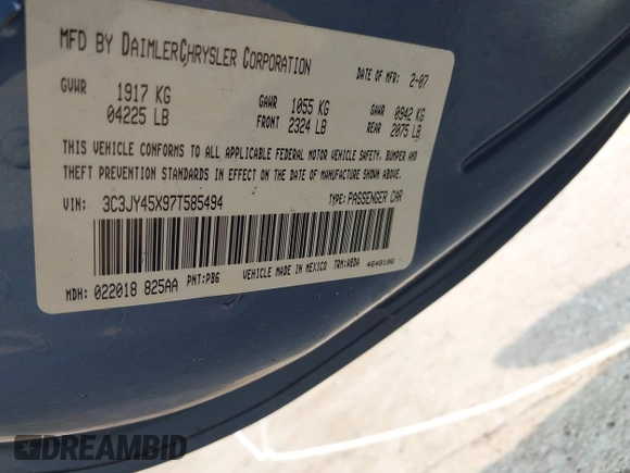 2007 Chrysler PT Cruiser with VIN 3C3JY45X97T585494, listed as a IAAI auction lot 42391964 with 61,571 mi miles and . Bid and sale history available at DreamBid. Image 9.