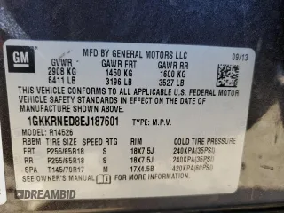 2014 GMC Acadia SLE with VIN 1GKKRNED8EJ187601, listed as a Copart auction lot 46934595 with 252,789 mi miles and Non Repairable. Bid and sale history available at carsss.com. Image 14.