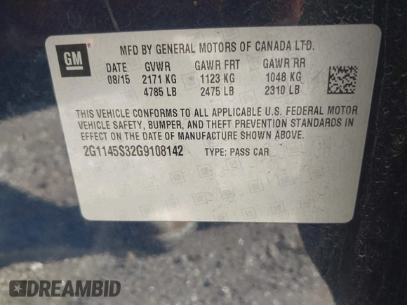 2016 Chevrolet Impala LTZ with VIN 2G1145S32G9108142, listed as a IAAI auction lot 41640735 with 210,975 mi miles. Bid and sale history available at carsss.com. Image 9.