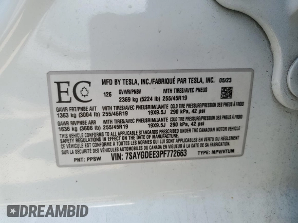 2023 Tesla Model Y Long Range z VIN 7SAYGDEE3PF772663, wystawiony jako Copart lot #56470455 z przebiegiem 50 705 mil mil oraz Czysty tytuł • Clean title. Historia ofert i sprzedaży dostępna na DreamBid. Obrazek 12.