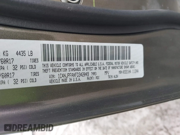 2015 Jeep Patriot High Altitude with VIN 1C4NJPFAXFD342049, listed as a IAAI auction lot 41693119 with 127,259 mi miles and . Bid and sale history available at DreamBid. Image 9.