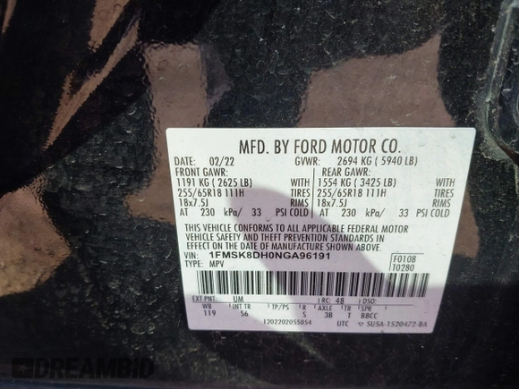 2022 Ford Explorer XLT z VIN 1FMSK8DH0NGA96191, wystawiony jako IAAI lot #41983762 z przebiegiem 47 637 mil mil oraz . Historia ofert i sprzedaży dostępna na DreamBid. Obrazek 9.