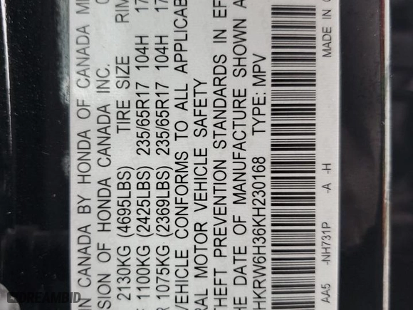 2019 Honda CR-V LX with VIN 2HKRW6H36KH230168, listed as a Copart auction lot 81395224 with 0 mi miles and Clean Title. Bid and sale history available at carsss.com. Image 14.