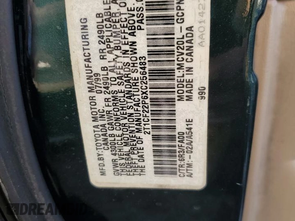 1999 Toyota Solara SE with VIN 2T1CF22P6XC256483, listed as a Copart auction lot 46165865 with 381,309 mi miles and Clean Title. Bid and sale history available at DreamBid. Image 12.