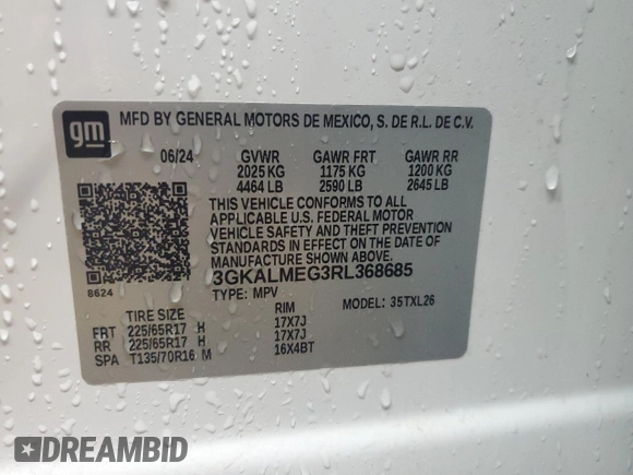 2024 GMC Terrain SLE z VIN 3GKALMEG3RL368685, wystawiony jako Copart lot #56698575 z przebiegiem Nie podano mil oraz Szkoda całkowita • Salvage title. Historia ofert i sprzedaży dostępna na DreamBid. Obrazek 13.