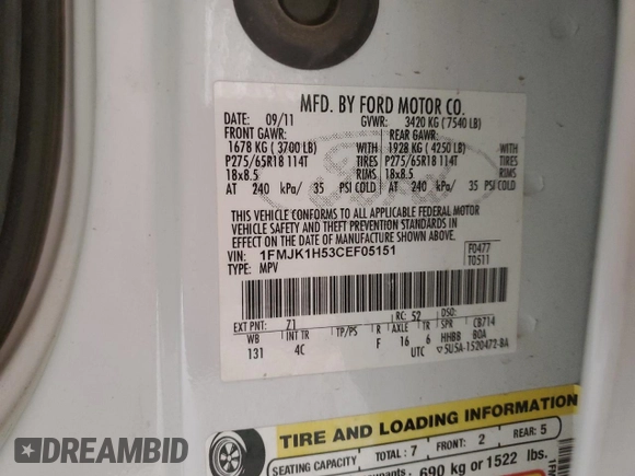2012 Ford Expedition Max King Ranch with VIN 1FMJK1H53CEF05151, listed as a Copart auction lot 49463785 with 189,350 mi miles and Salvage title. Bid and sale history available at DreamBid. Image 15.