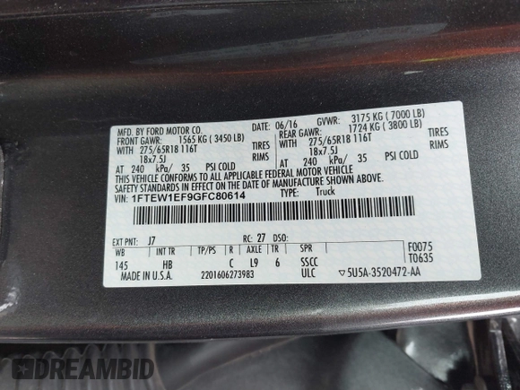 2016 Ford F-150 XLT with VIN 1FTEW1EF9GFC80614, listed as a IAAI auction lot 41799995 with 38,079 mi miles. Bid and sale history available at carsss.com. Image 9.