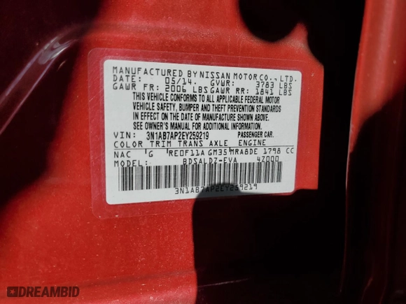 2014 Nissan Sentra S with VIN 3N1AB7AP2EY259219, listed as a Copart auction lot 42547475 with 111,581 mi miles and Clean Title. Bid and sale history available at carsss.com. Image 12.