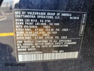 2019 Volkswagen Atlas SE z VIN 1V2XR2CA4KC565064, wystawiony jako Copart lot #57879675 z przebiegiem 43 143 mil mil oraz Szkoda całkowita • Salvage title. Historia ofert i sprzedaży dostępna na DreamBid. Obrazek 13.