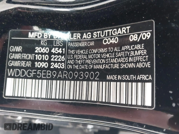 2010 Mercedes-Benz C-Class C 300 Sport with VIN WDDGF5EB9AR093902, listed as a IAAI auction lot 41789020 with 173,459 mi miles. Bid and sale history available at carsss.com. Image 9.