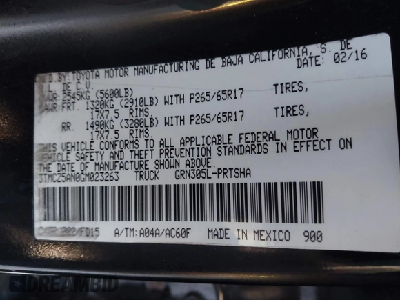 2016 Toyota Tacoma SR with VIN 3TMCZ5AN0GM023263, listed as a IAAI auction lot 41302069 with 137,276 mi miles and . Bid and sale history available at DreamBid. Image 9.